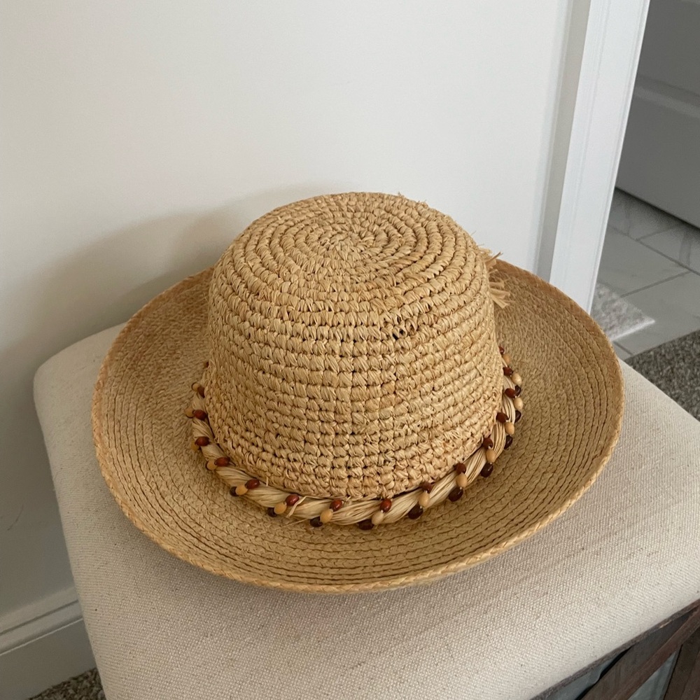 Straw hat with beading